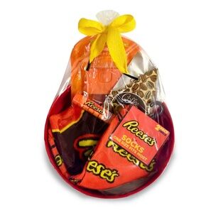 Reeses Gift Basket Bow Bowl Socks Lip Balm Hand Spray Air Freshener NWT
